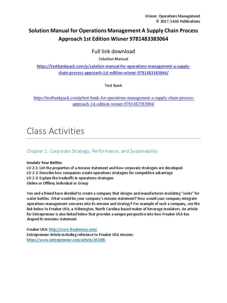 Operations Management A Supply Chain Process Approach 1st Edition Wisner Solution Manual | PDF ...