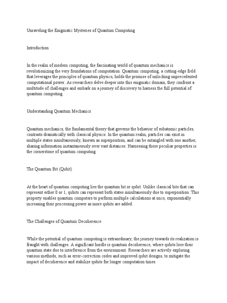 Unraveling The Enigmatic Mysteries Of Quantum Computing | PDF | Quantum ...