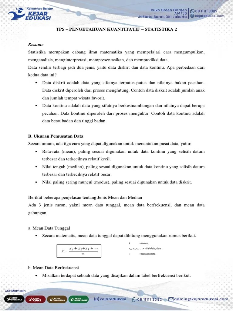 Tes Potensi Skolastik - Pengetahuan Kuantitatif - Statistika (SOAL) | PDF