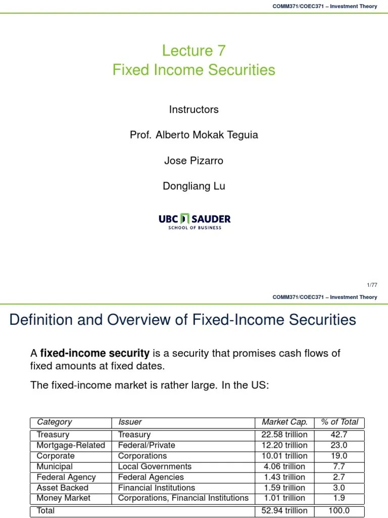 COMM 371 - Lecture 7 - Fixed Income | PDF | Yield Curve | Bonds (Finance)