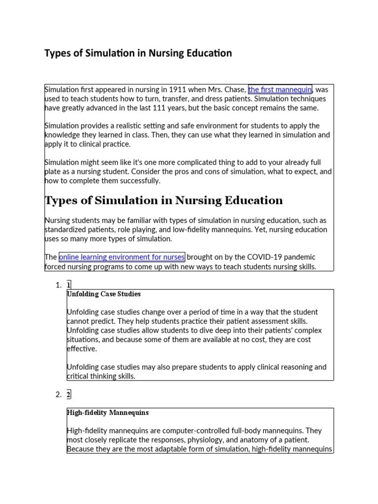 Types Of Simulation In Nursing Education | PDF | Simulation | Nursing