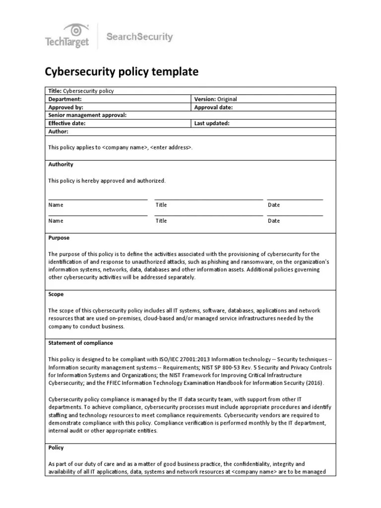 Cyber Security Policy Template | PDF | Security | Computer Security