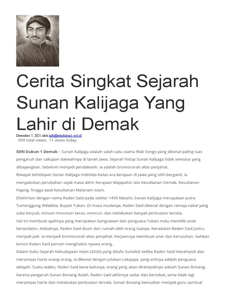Cerita Singkat Sejarah Sunan Kalijaga Yang Lahir Di Demak | PDF ...
