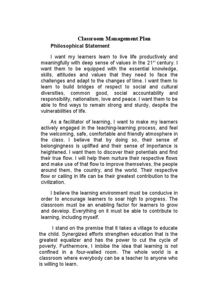 Classroom Management Plan | PDF | Learning | Classroom