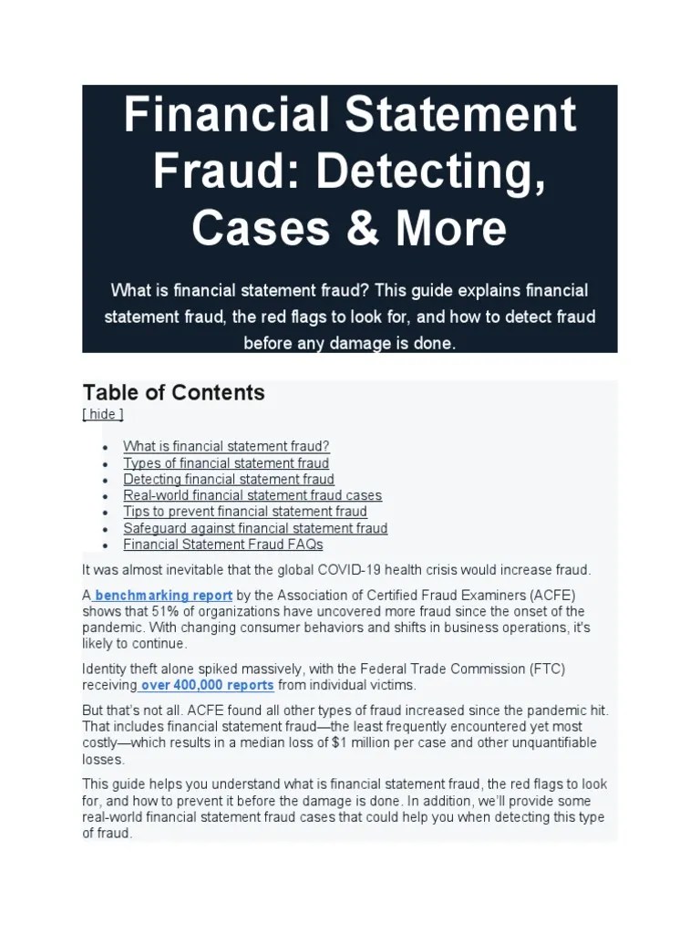 Financial Statements Fraud Cases And Theory | Download Free PDF ...