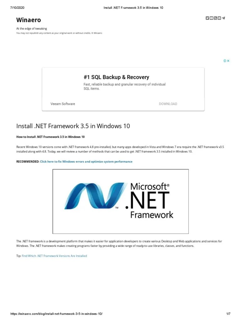 Install .NET Framework 3.5 In Windows 10 | PDF | Microsoft Windows ...