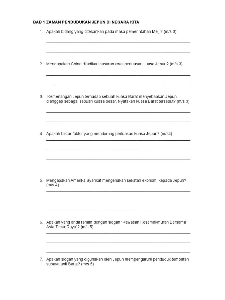 Latihan sejarah tingkatan 3 kssm ini disusun dalam google form dari bab 1, bab 2, bab 3,. Latihan Sejarah Tingkatan 3 Bab 1 7 Pdf