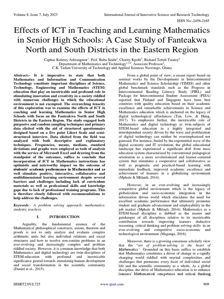 Effects Of ICT In Teaching And Learning Mathematics In Senior High ...