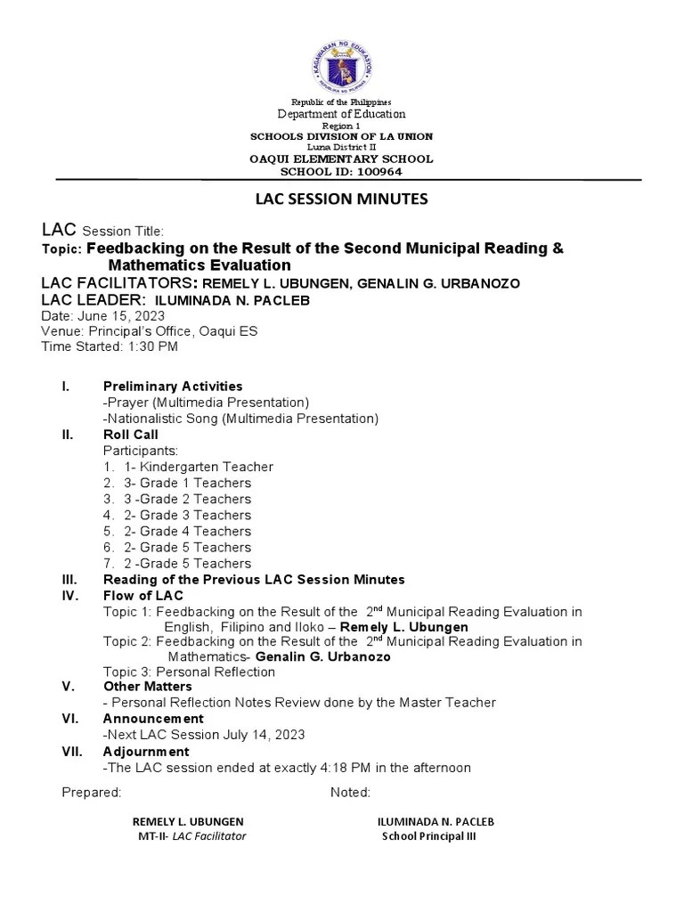 Minutes Of The Meeting - 6th LAC Session - 2022-2023 | PDF