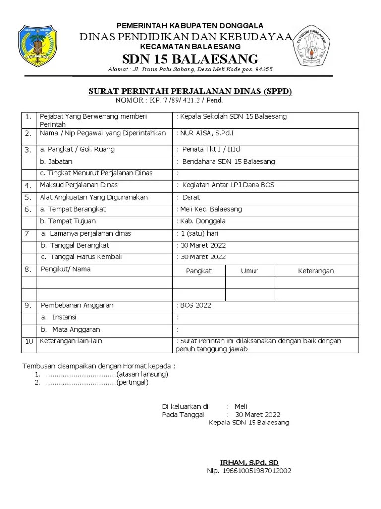 Surat Perintah Perjalanan Dinas | PDF