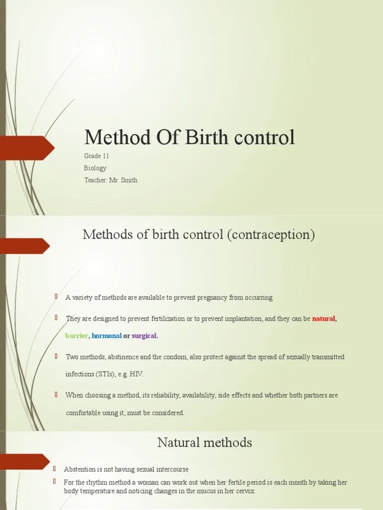 Methods Of Birth Control | PDF | Birth Control | Family Planning