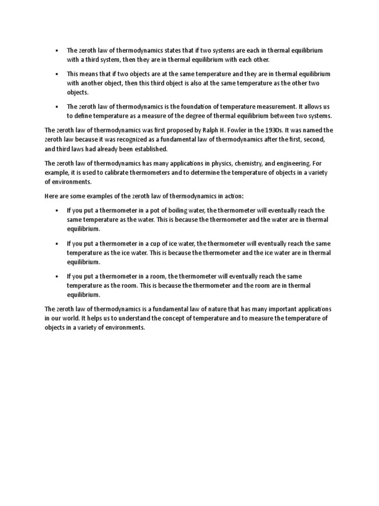 The Zeroth Law Of Thermodynamics | PDF