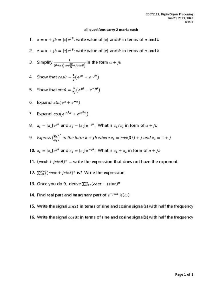 01 - Basic Complex Numbers & Trigonometry 20230623 | PDF