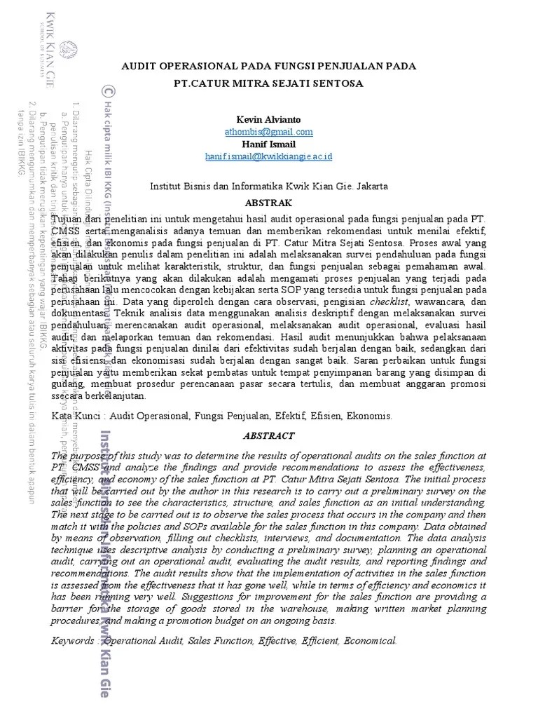 SOP Audit Internal CV Catur (Draft Utk Dewa Ruci) | PDF | Bisnis