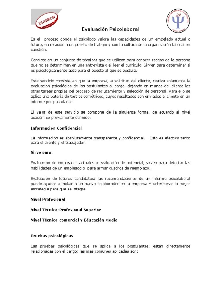 Definicion De Evaluacion Psicolaboral 1 | PDF