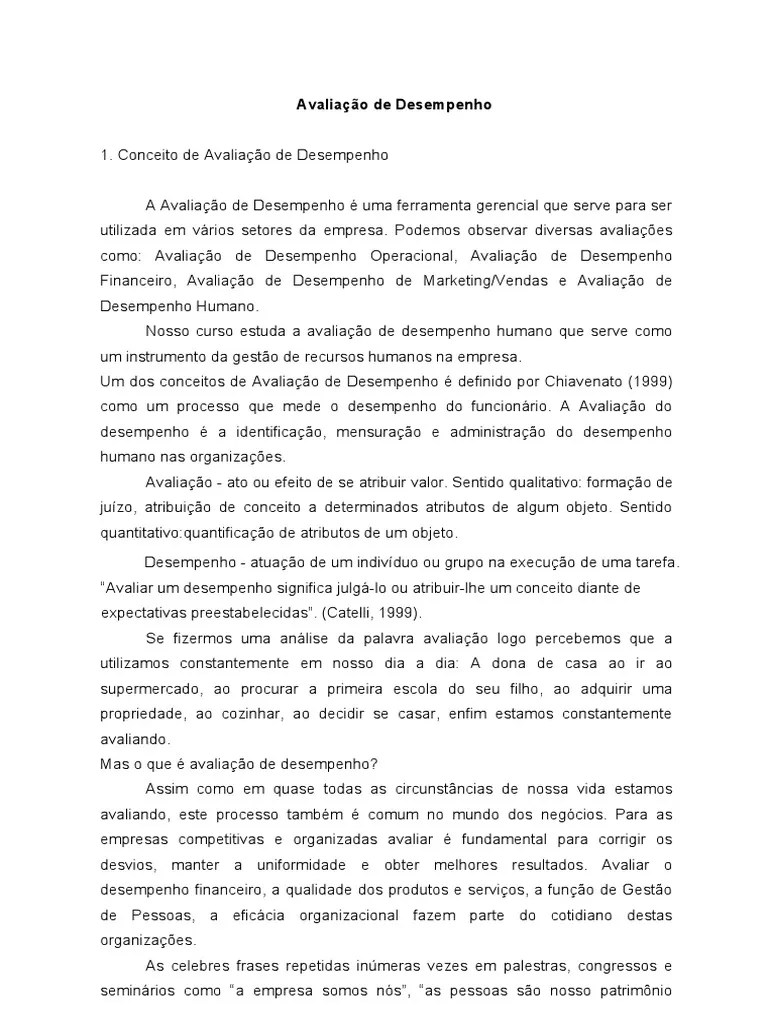 Avaliacao De Desempenho | PDF | Avaliação De Desempenho | Gestão De Recursos Humanos