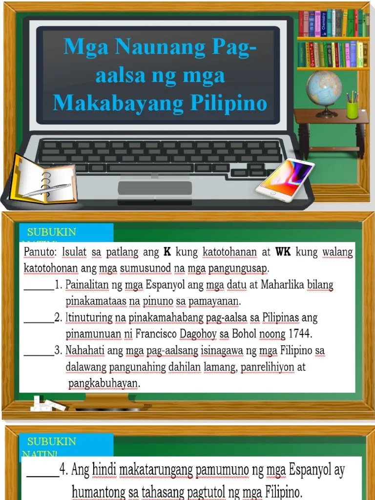 AP 5 Q4 Aralin 1 Naunang Pag Aalsa NG Mga Makabayang Pilipino | PDF