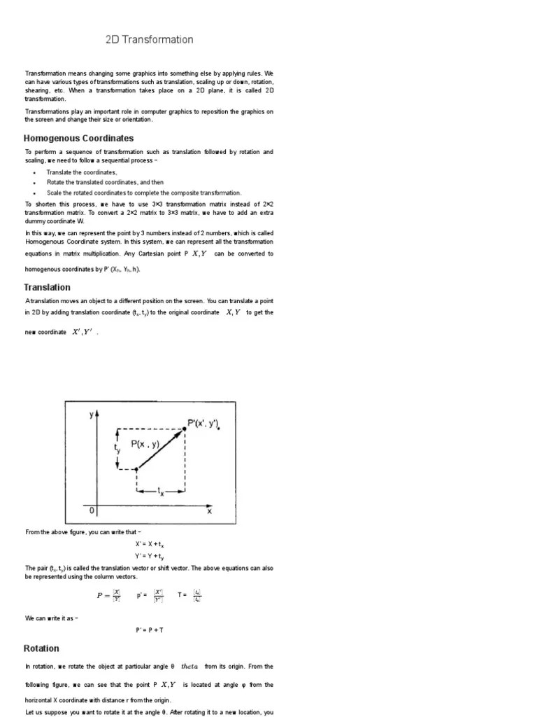 2D Transformation | PDF | 2 D Computer Graphics | Cartesian Coordinate ...