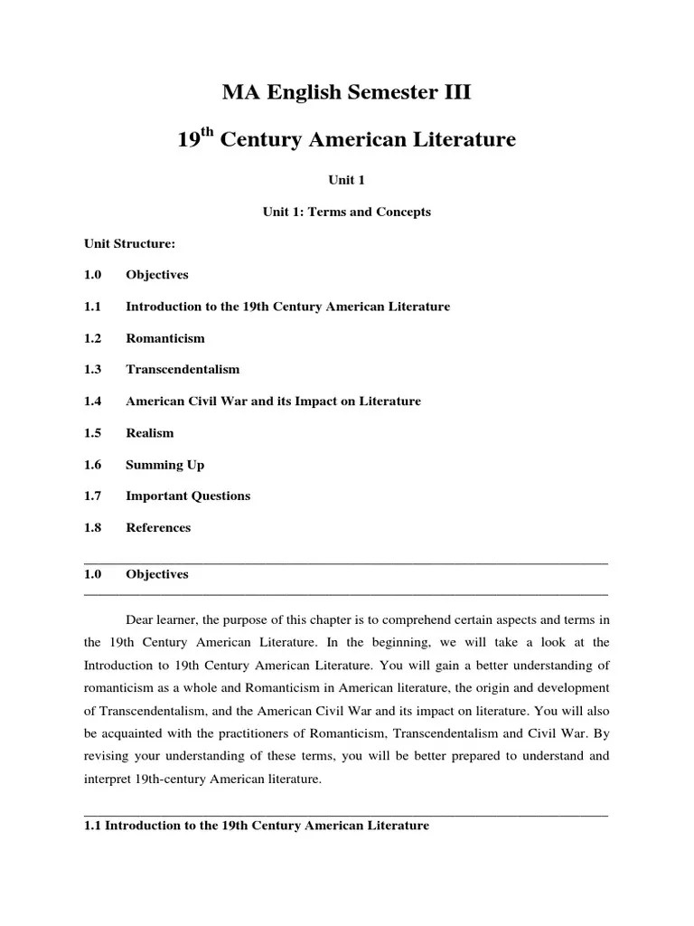 19th Century Americal Literature | PDF | Transcendentalism | Romanticism