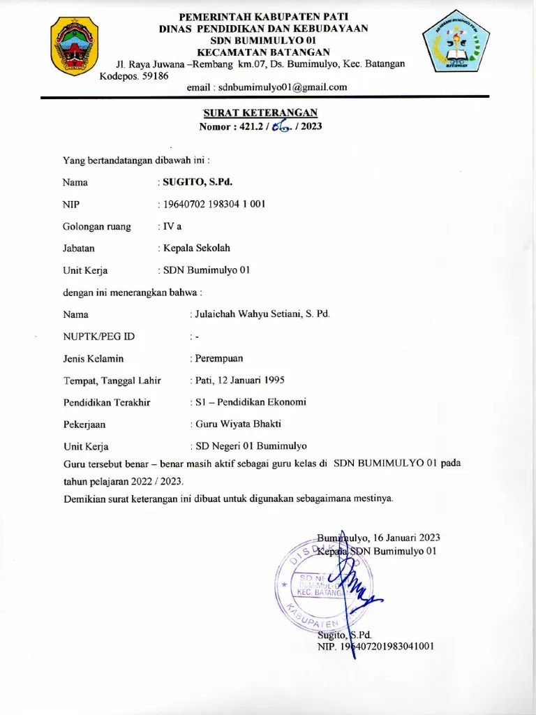 Surat Keterangan Mengajar | PDF