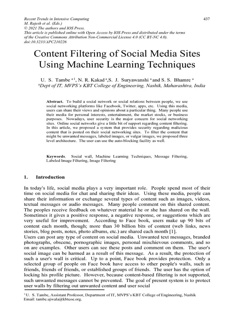 Content Filtering Of Social Media Sites Using Mach | PDF | Social Media | Popular Culture ...