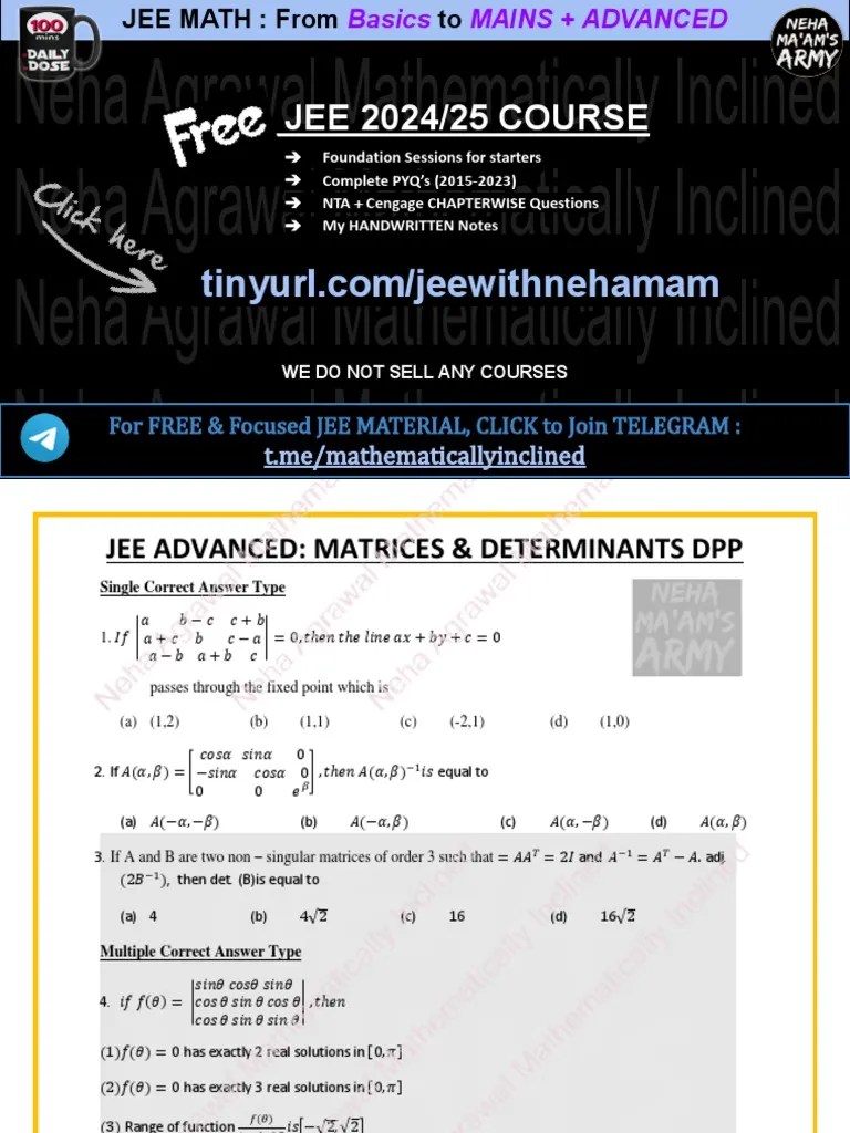 DDP - Questions - JEE ADVANCED - Matrices & Determinants | Download ...