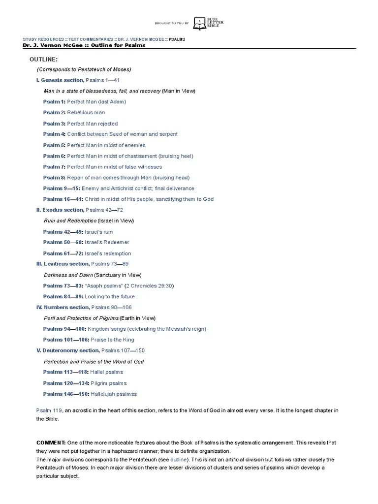 Outline For Psalms By Dr. J. Vernon McGee | PDF