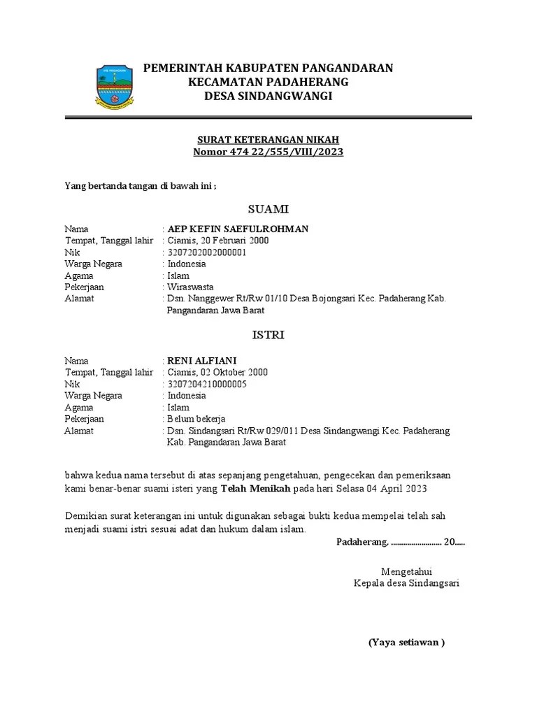 Surat Keterangan Nikah | PDF