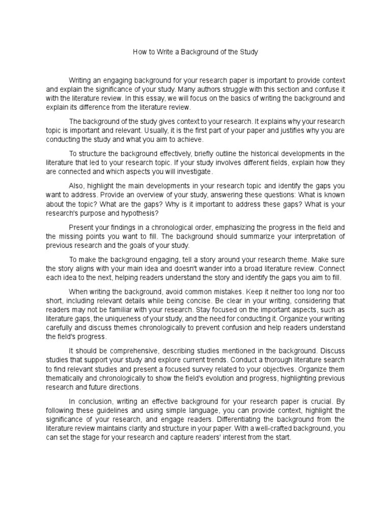 How To Write A Background Of The Study | PDF