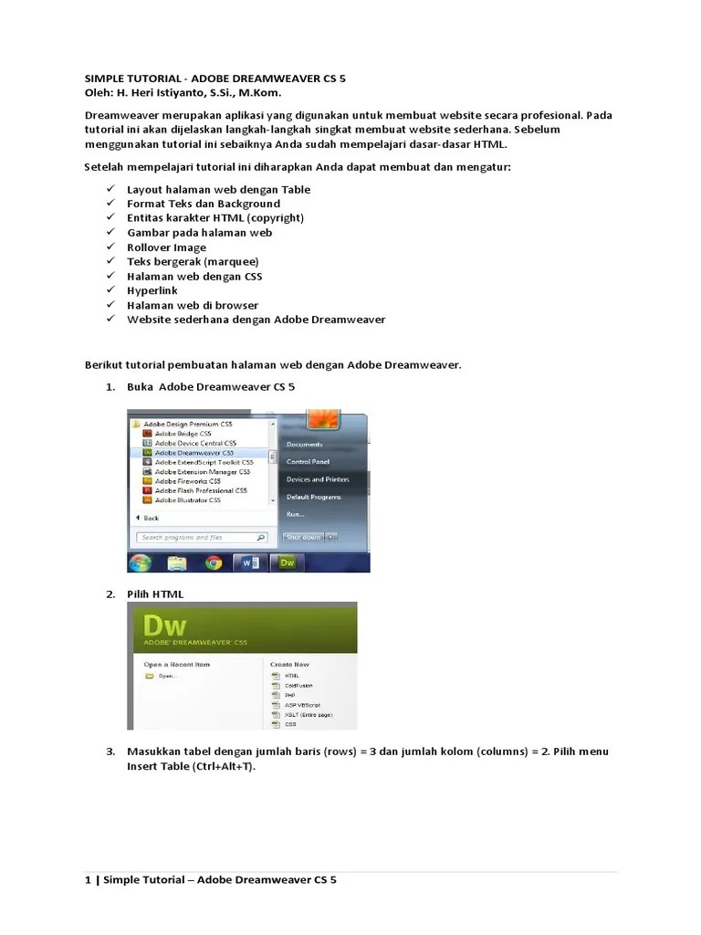 Adoc - Pub - Simple Tutorial Adobe Dreamweaver Cs 5 Oleh H Heri | PDF