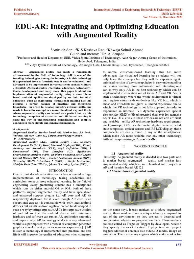 Research Paper On Augmented Reality | PDF | Augmented Reality | Android (Operating System)