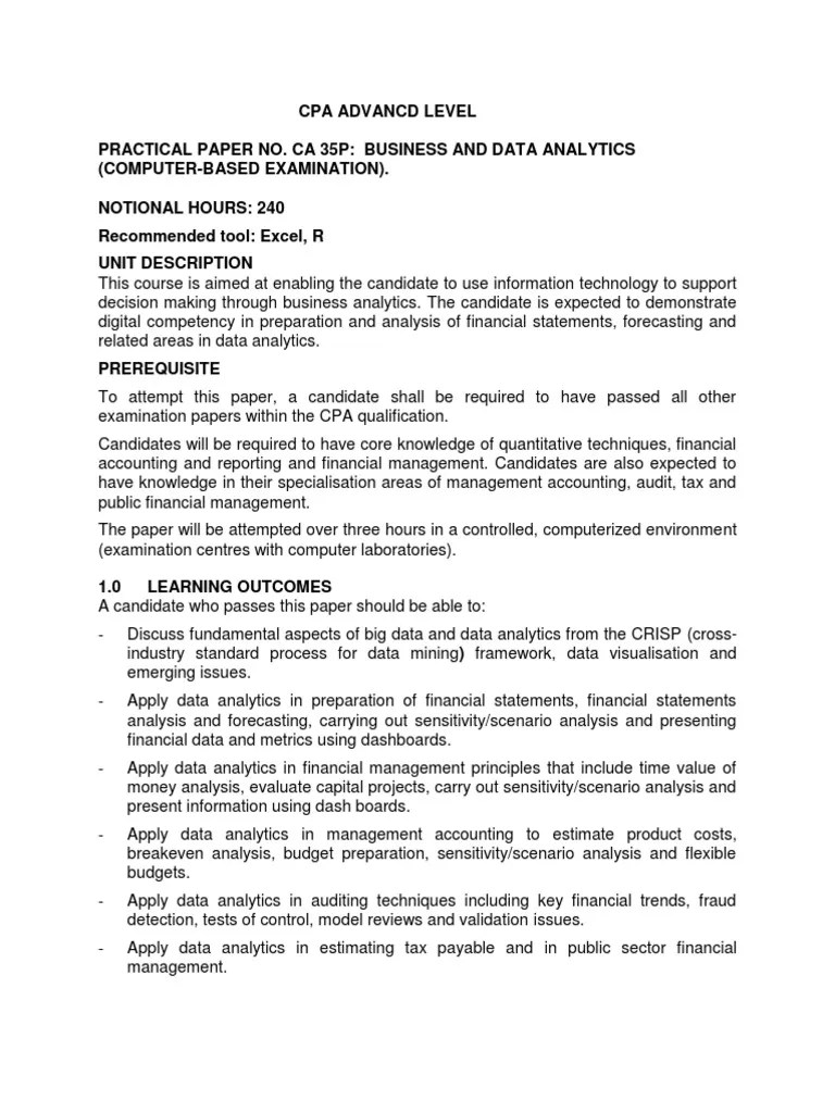 Cpa Business Data Analytics Syllabus Provisional Version | PDF | Data ...