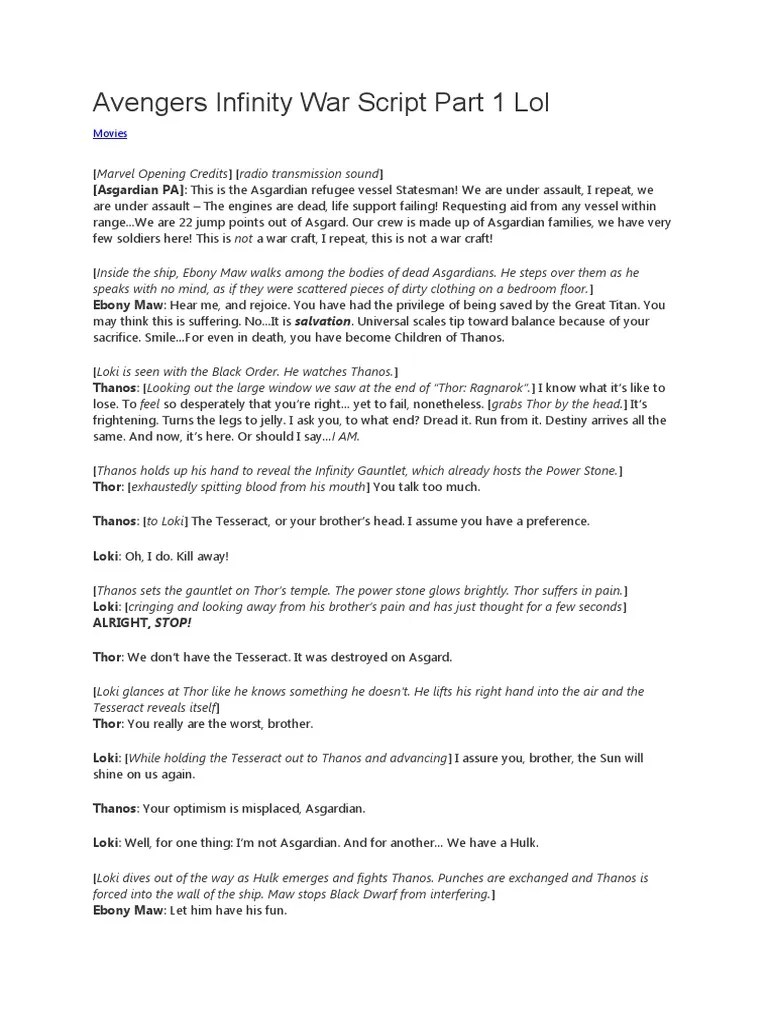 Avengers Infinity War Script Part 1 PDF 1