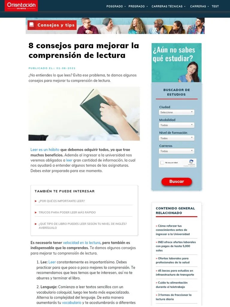 8 Consejos Para Mejorar La Comprensión Lectora | PDF | Comprensión Lectora
