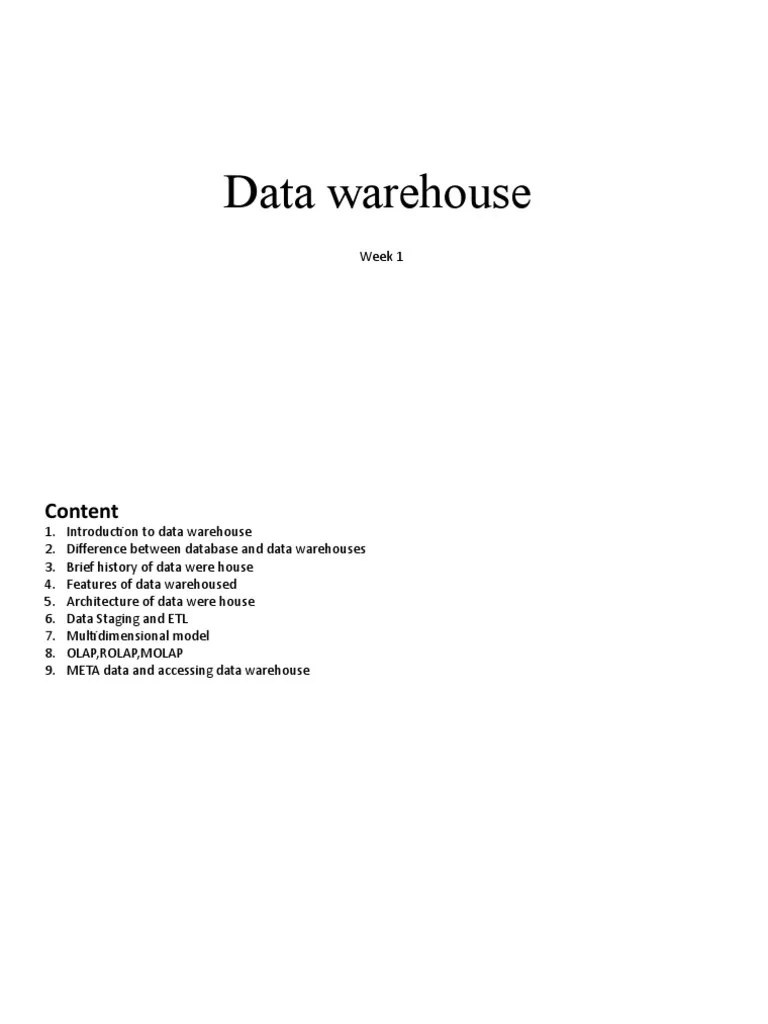 Data Warehouse Week 1 | PDF | Data Warehouse | Cybernetics