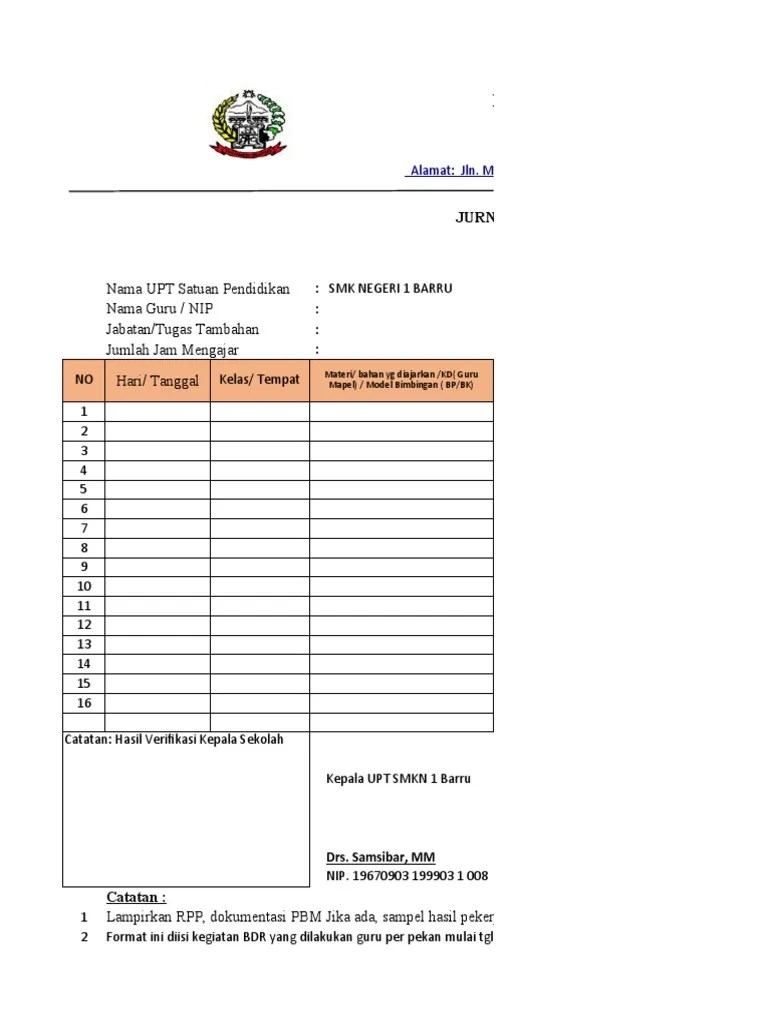 Jurnal Pekanan Guru Mengajar | PDF