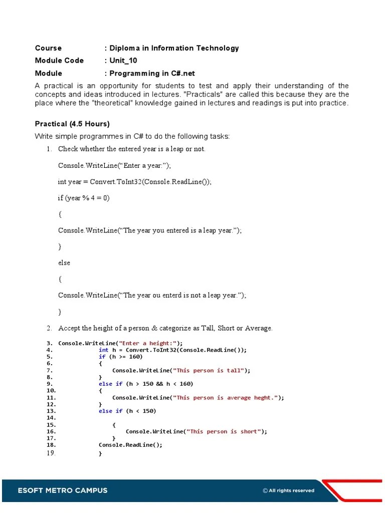 2864-1637147622543-Practical - 10.3 (4.5 Hours) | PDF | C Sharp ...