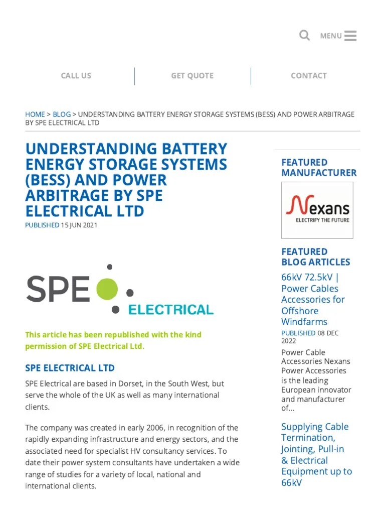 Understanding Battery Energy Storage Systems (BESS) & Power Arbitrage | PDF