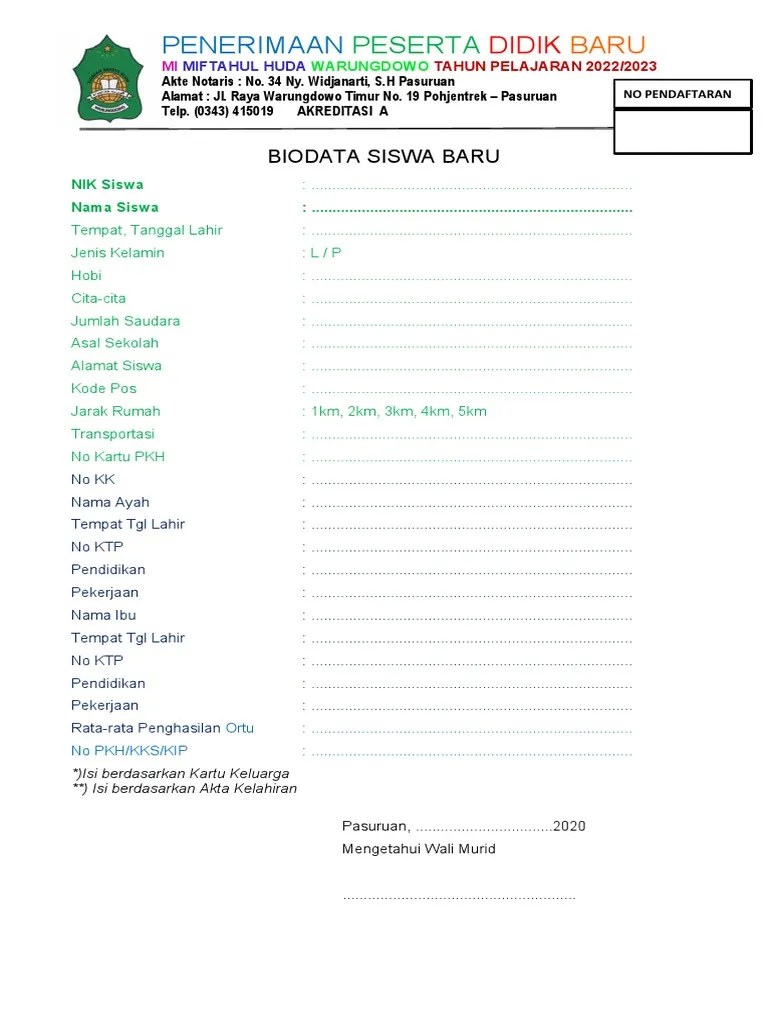 Formulir Peserta Didik Baru 2022 | PDF