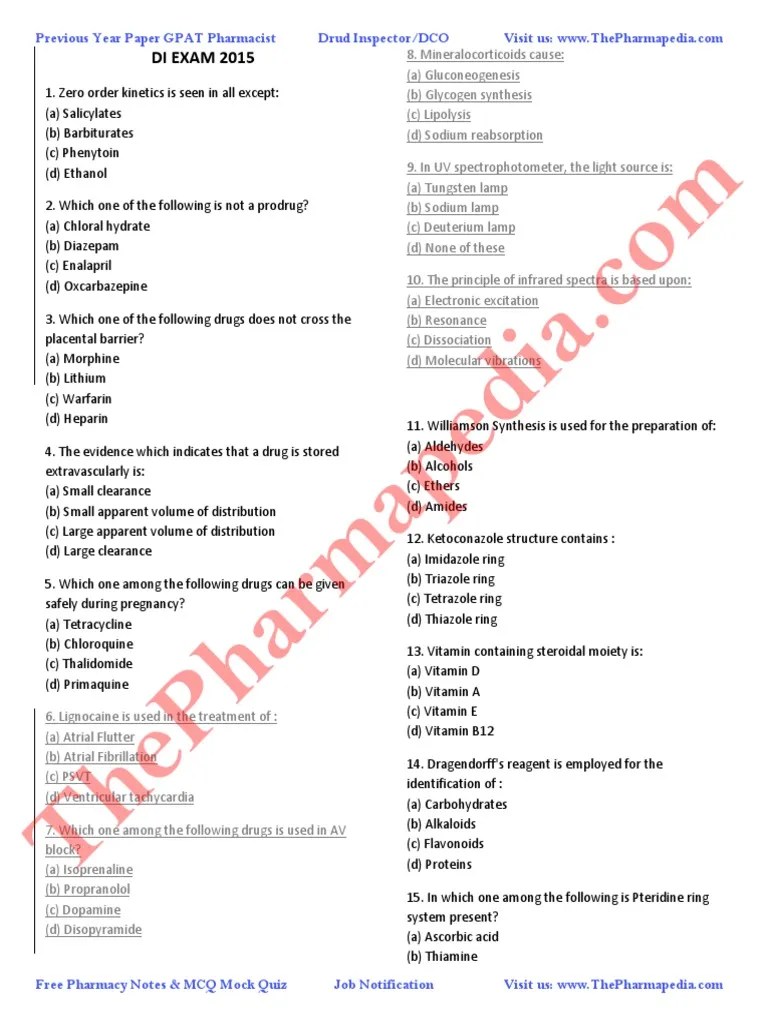 UPSC Drug Inspector Paper 2015 | PDF