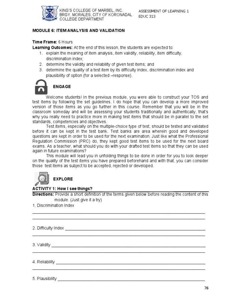 Module 6 | PDF | Validity (Statistics) | Educational Assessment