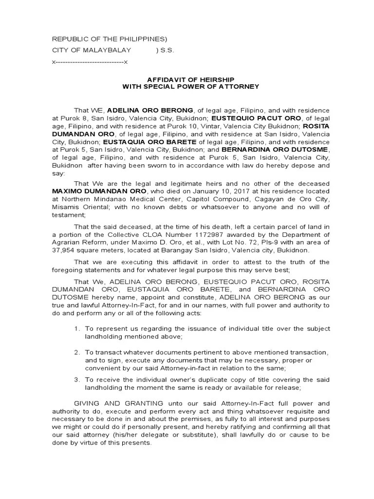Affidavit of heirship maximo1