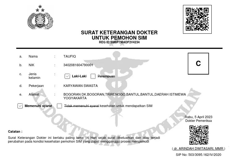 Surat Keterangan Dokter 232304040505 | PDF
