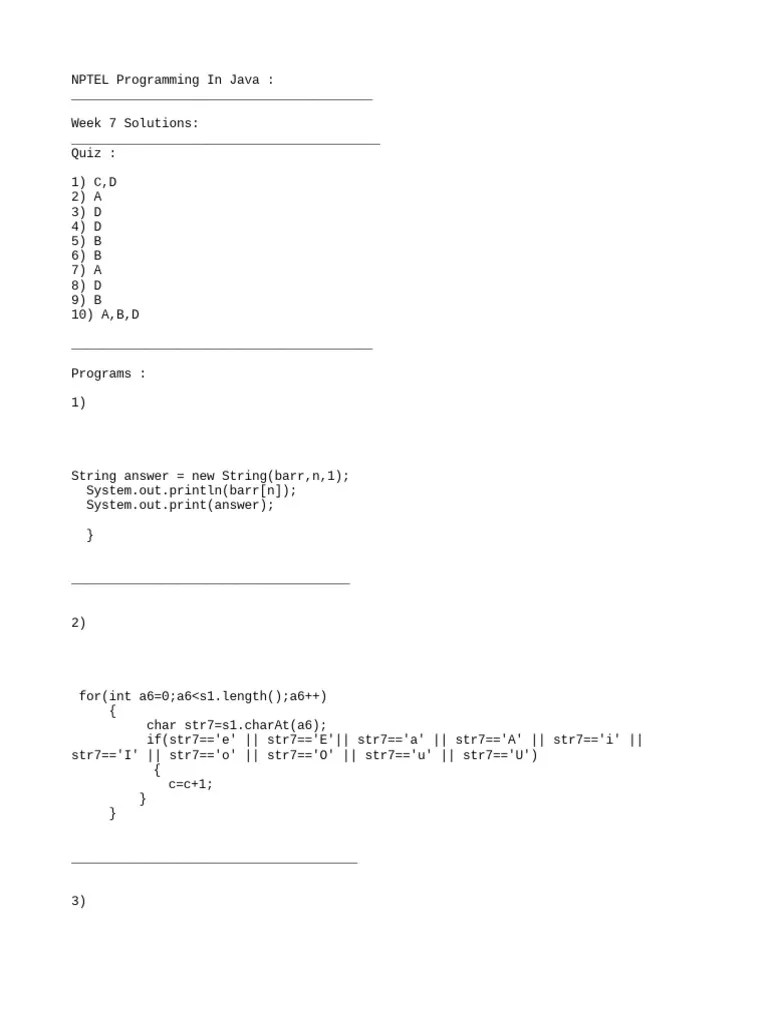 Java Week 7 Solutions (Nptel) | PDF | Teaching Methods & Materials