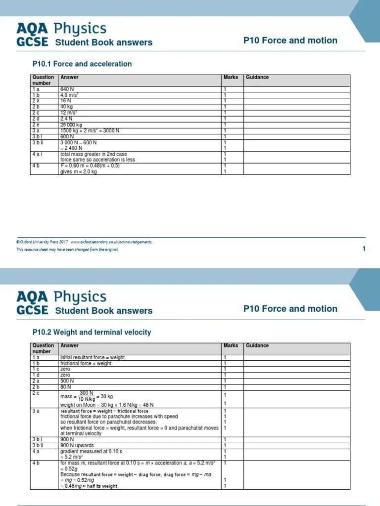 AQA GCSE Physics Combined End Of Topic P10 | PDF | Force | Physics