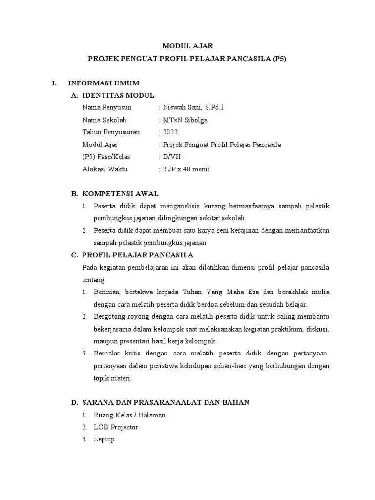 Contoh RPP P5 Ppra Niswah TTD | PDF