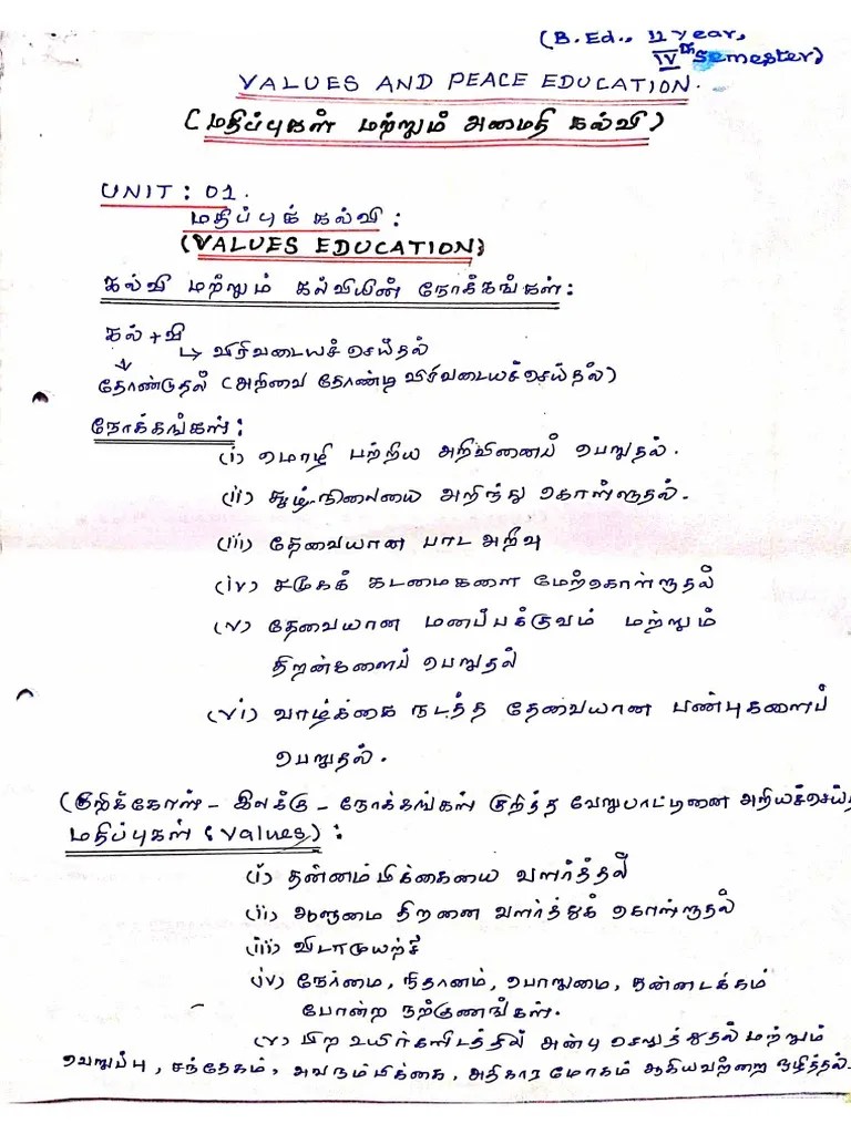 Value And Peace Education Unit 1 Pdf