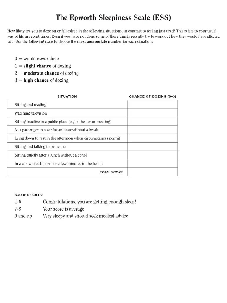 1991 - Epworth Sleepiness Scale (ESS) | PDF