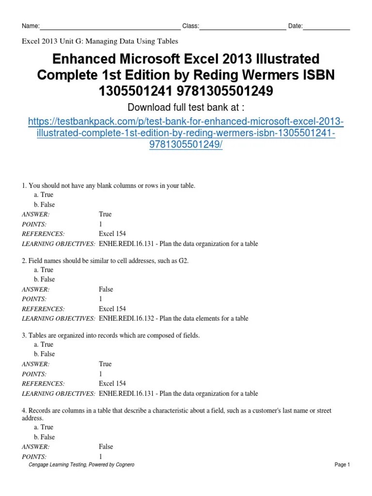 Enhanced Microsoft Excel 2013 Illustrated Complete 1st Edition Reding ...