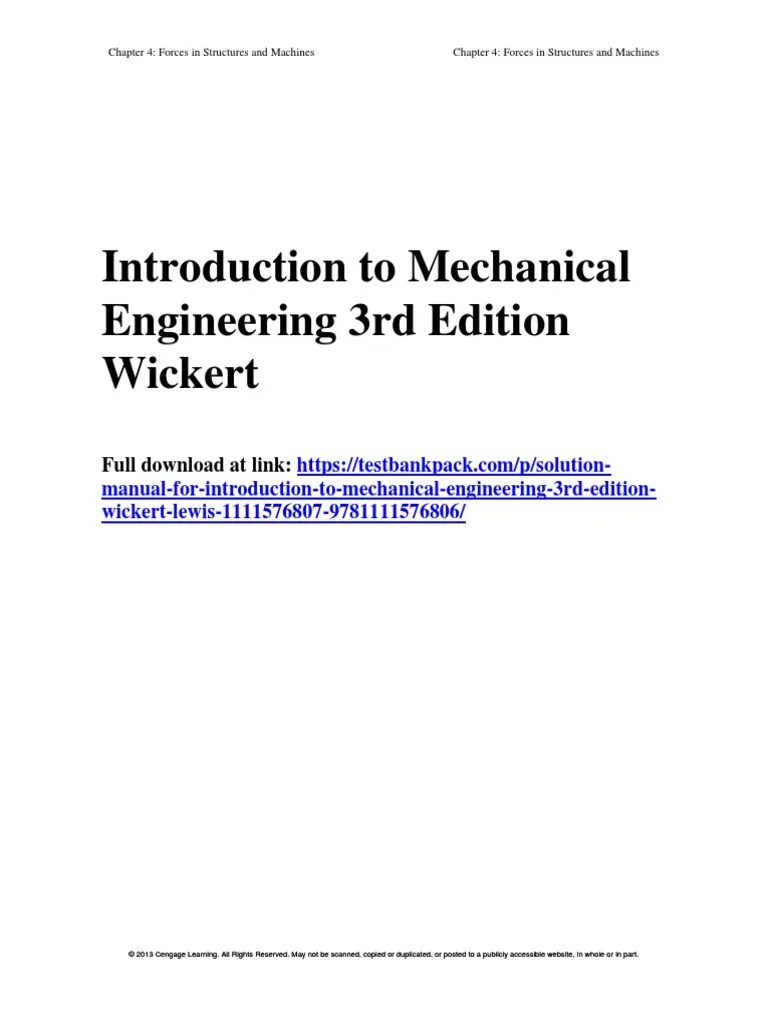 Introduction To Mechanical Engineering 3rd Edition Wickert Solutions ...